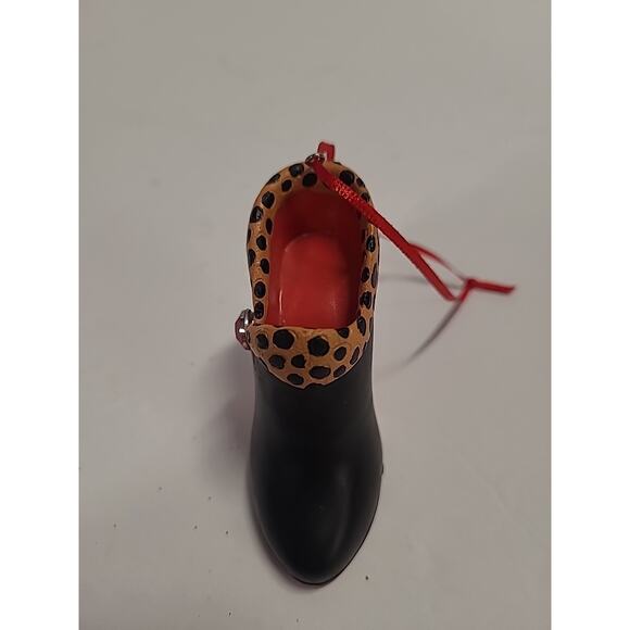 Shoe Ornament Figurine Black Leopard Red Bottom Heel 2" Resin KSA, inc. - Picture 2 of 8